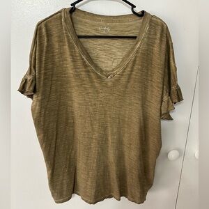 Women's Olive Green V-Neck Top